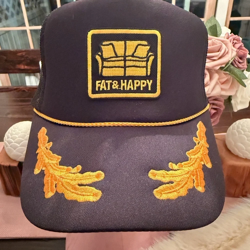 NWT Custom Made Fat & Happy Black and Yellow Otto Trucker Hat